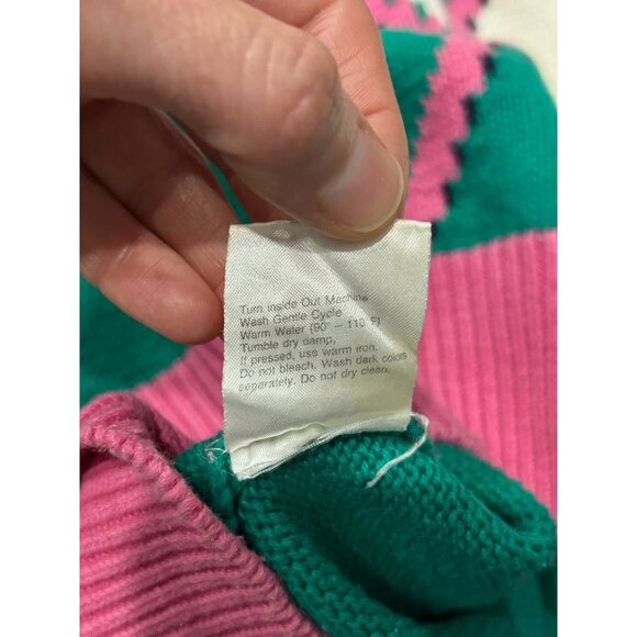 Vintage Lady LaMode Active Sportswear Pink Green White V Neck Sweater SZ Large - Picture 8 of 10